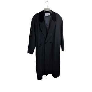 4204)Stephanie Matthews Black Wool Single Breasted Velvet Collar Long Coat Sz 12